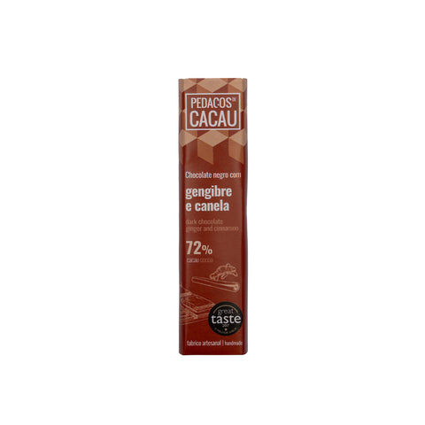 Dark Chocolate Bar with Ginger and Ginnamon 72% Cocoa Vegan 30g